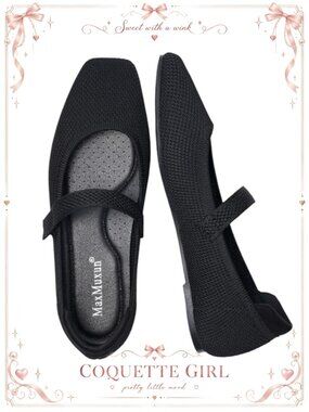 Knit Ballet Flats Square Toe Mary Jane Comfort Shoes